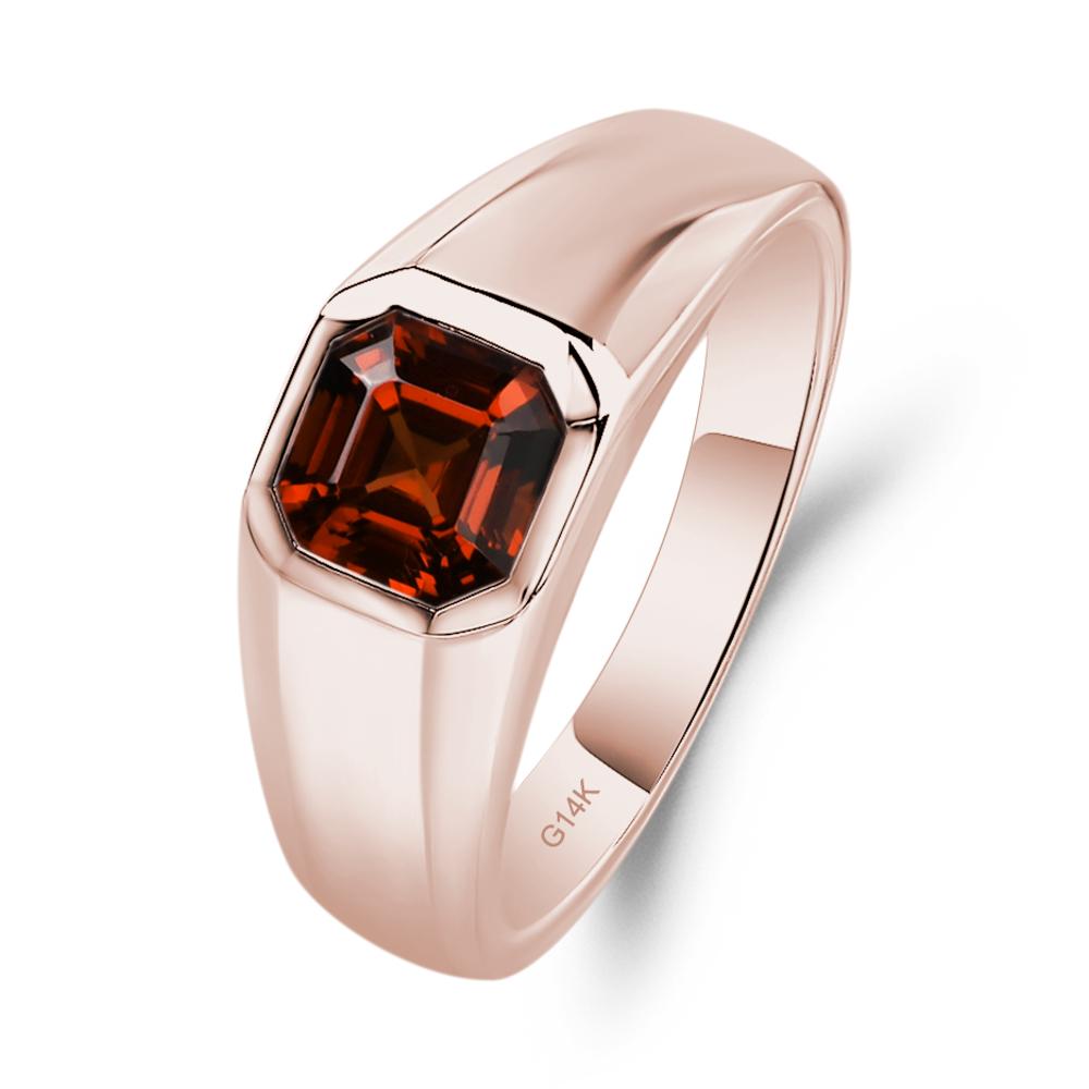 Wide Band Asscher Cut Garnet Ring - LUO Jewelry #metal_14k rose gold