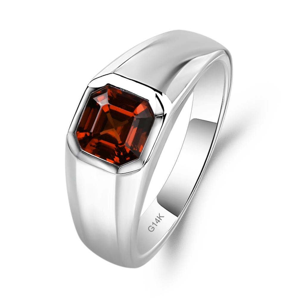 Wide Band Asscher Cut Garnet Ring - LUO Jewelry #metal_14k white gold