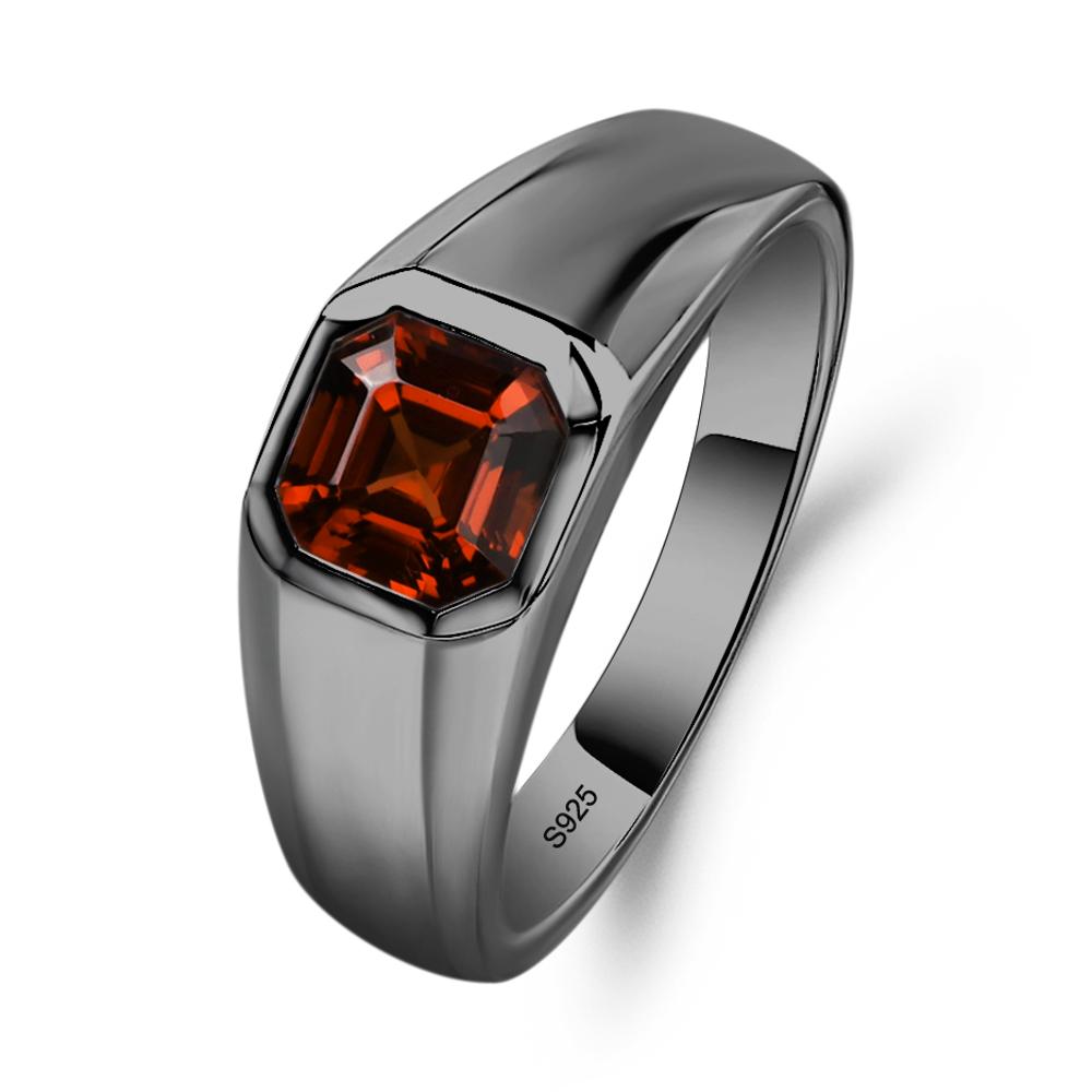 Wide Band Asscher Cut Garnet Ring - LUO Jewelry #metal_black finish sterling silver