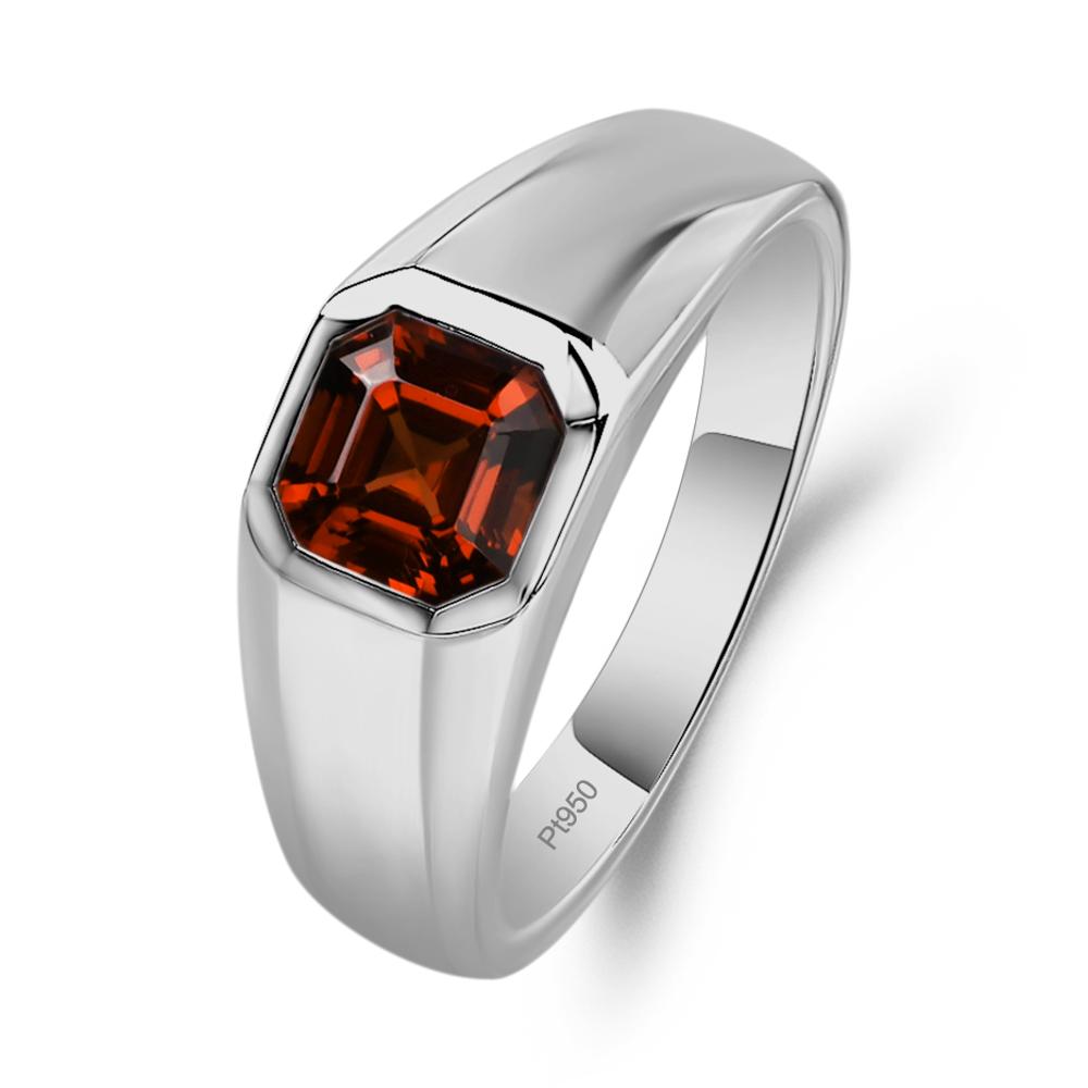 Wide Band Asscher Cut Garnet Ring - LUO Jewelry #metal_platinum