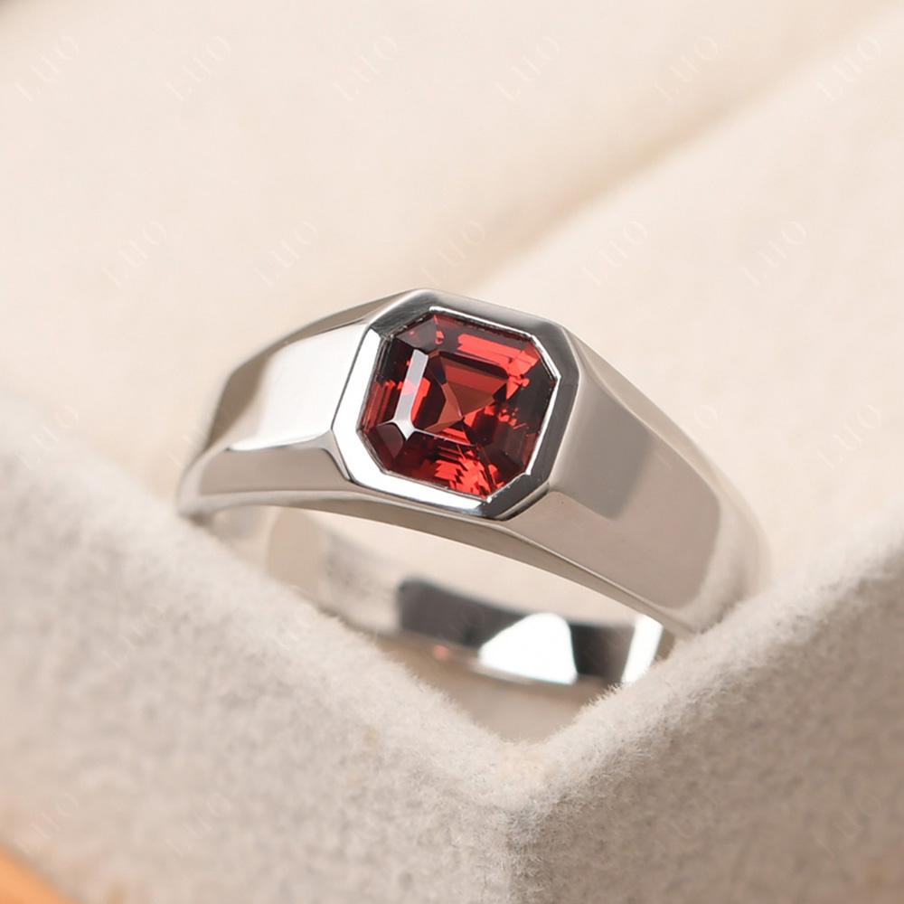 Wide Band Asscher Cut Garnet Ring - LUO Jewelry