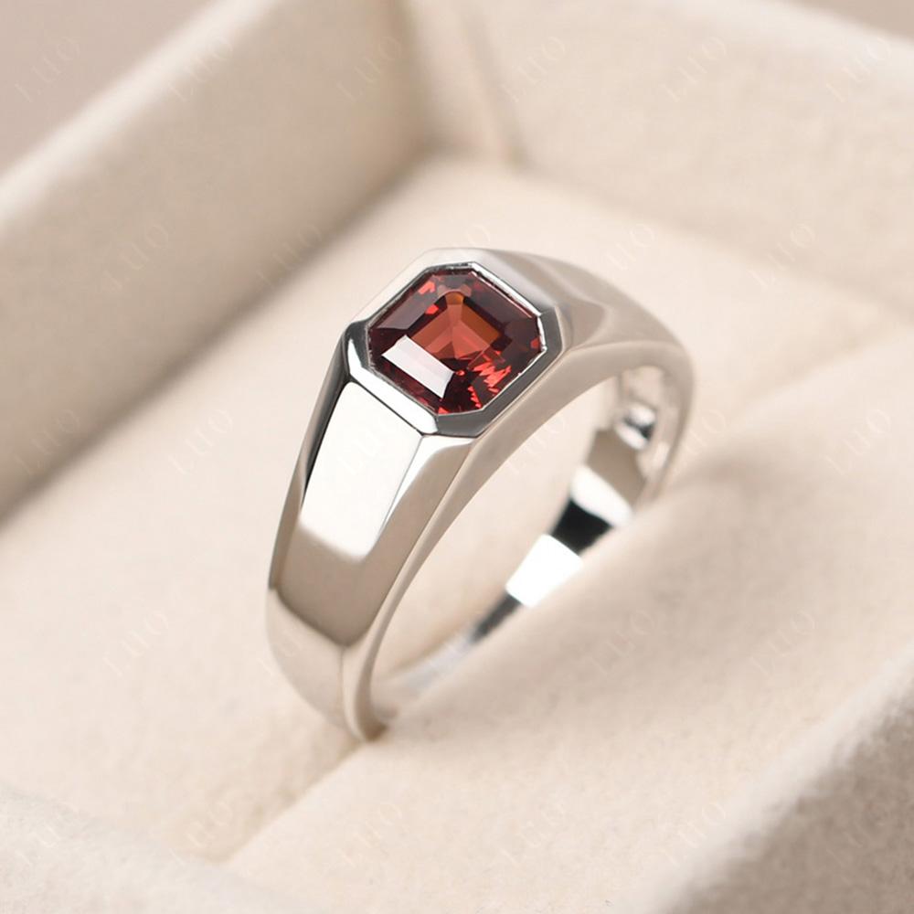 Wide Band Asscher Cut Garnet Ring - LUO Jewelry
