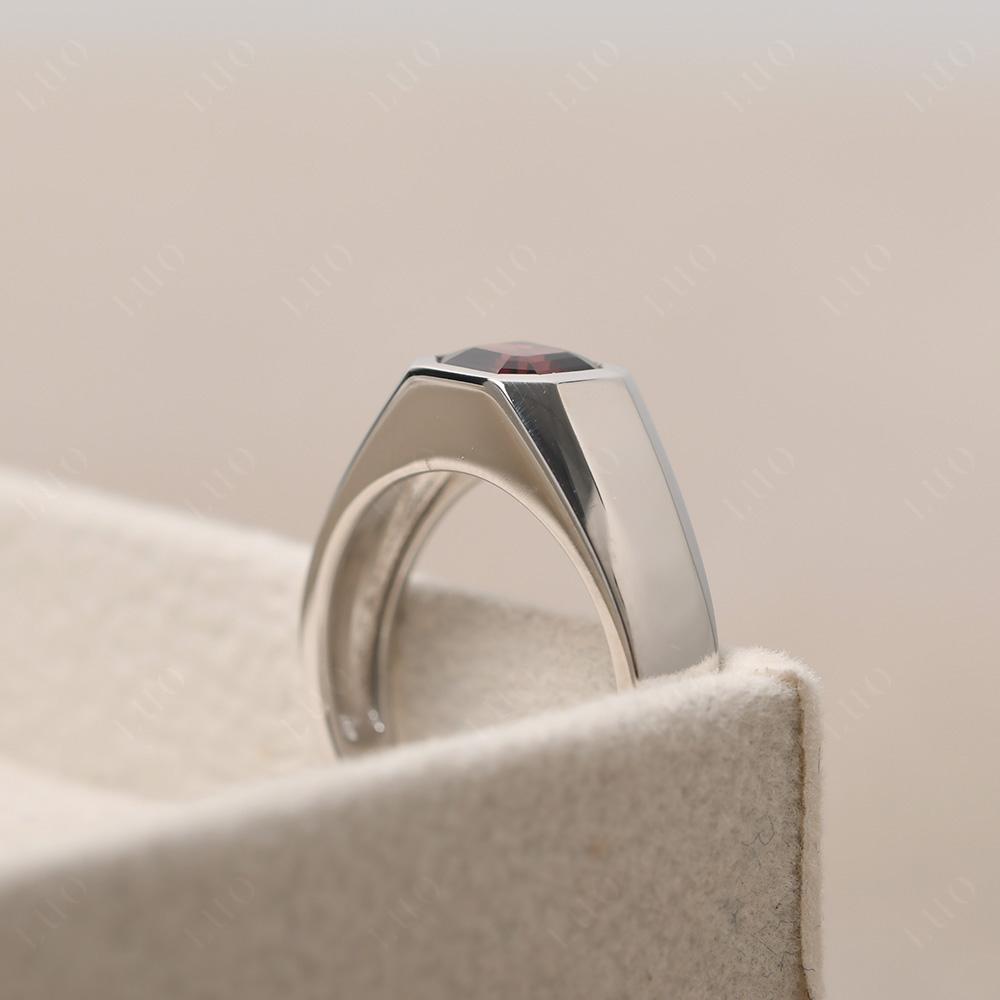 Wide Band Asscher Cut Garnet Ring - LUO Jewelry
