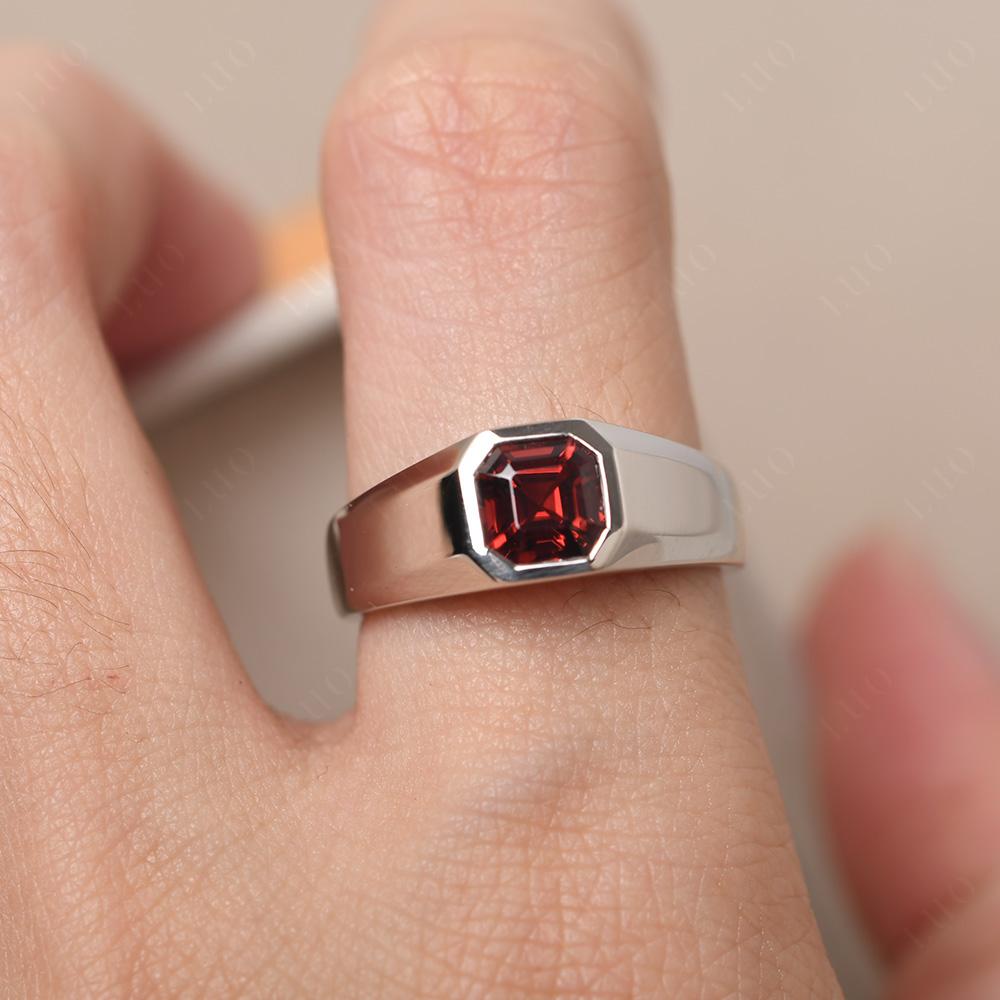 Wide Band Asscher Cut Garnet Ring - LUO Jewelry