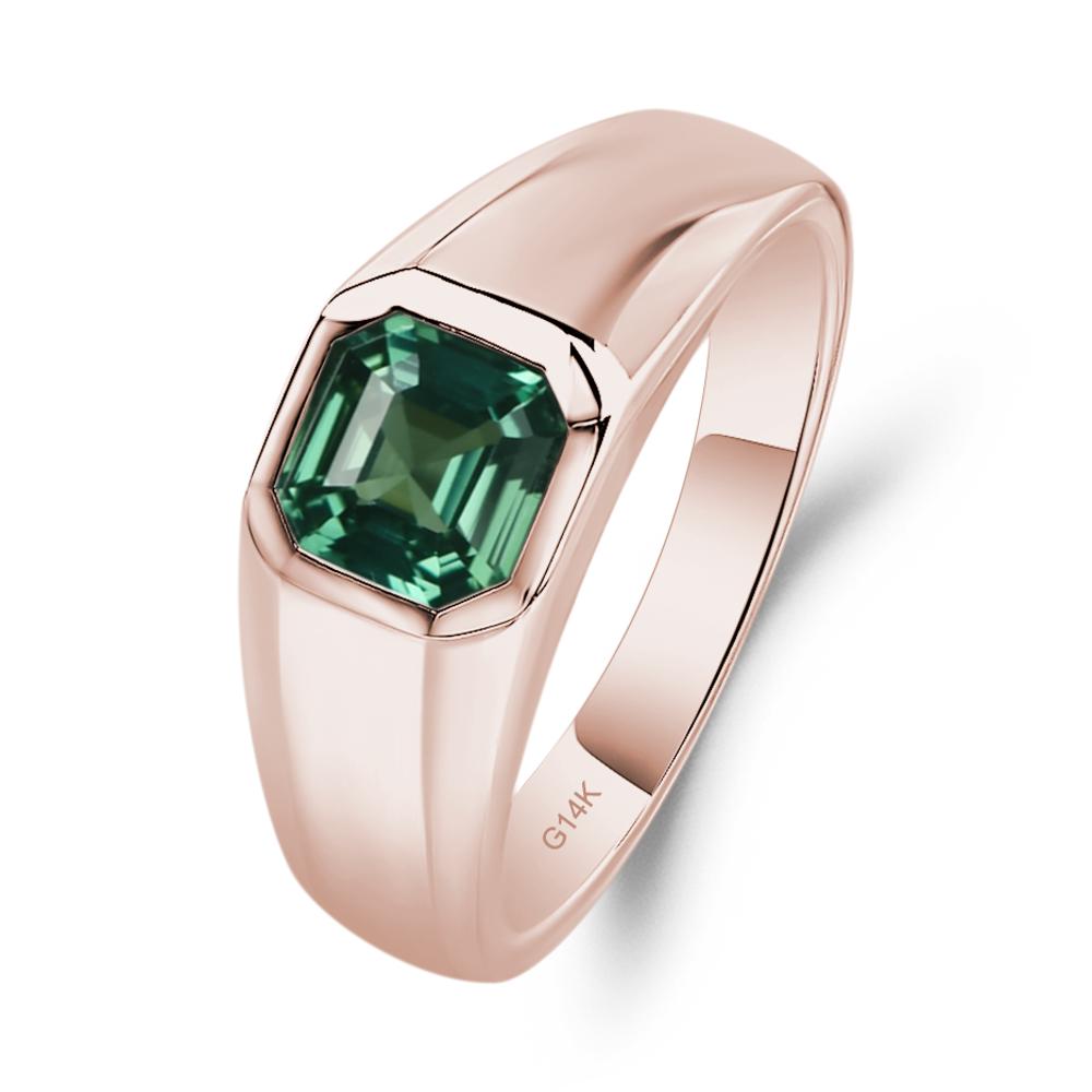 Wide Band Asscher Cut Lab Grown Green Sapphire Ring - LUO Jewelry #metal_14k rose gold