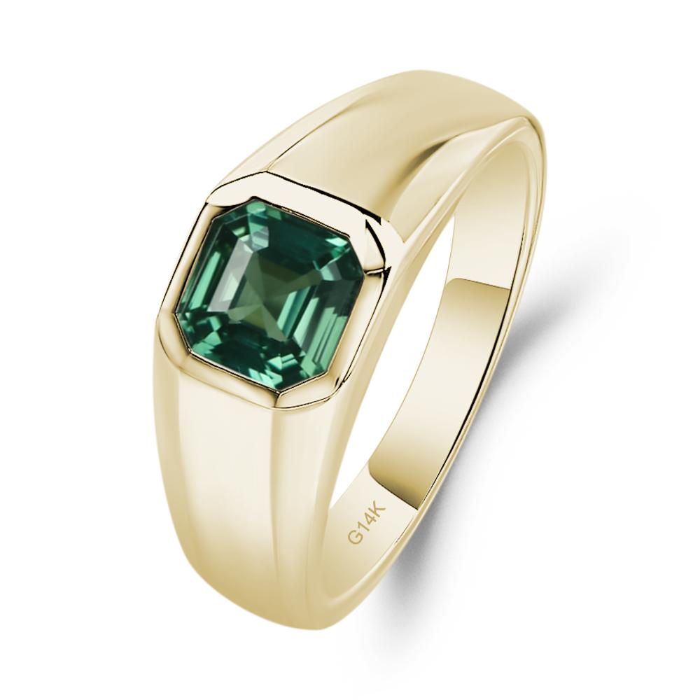 Wide Band Asscher Cut Lab Grown Green Sapphire Ring - LUO Jewelry #metal_14k yellow gold
