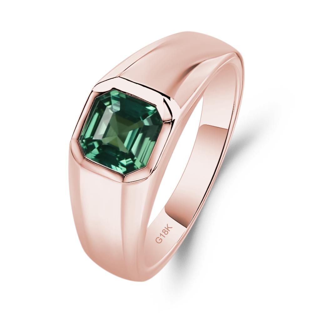Wide Band Asscher Cut Lab Grown Green Sapphire Ring - LUO Jewelry #metal_18k rose gold