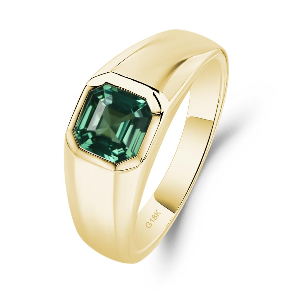 Wide Band Asscher Cut Lab Grown Green Sapphire Ring - LUO Jewelry #metal_18k yellow gold