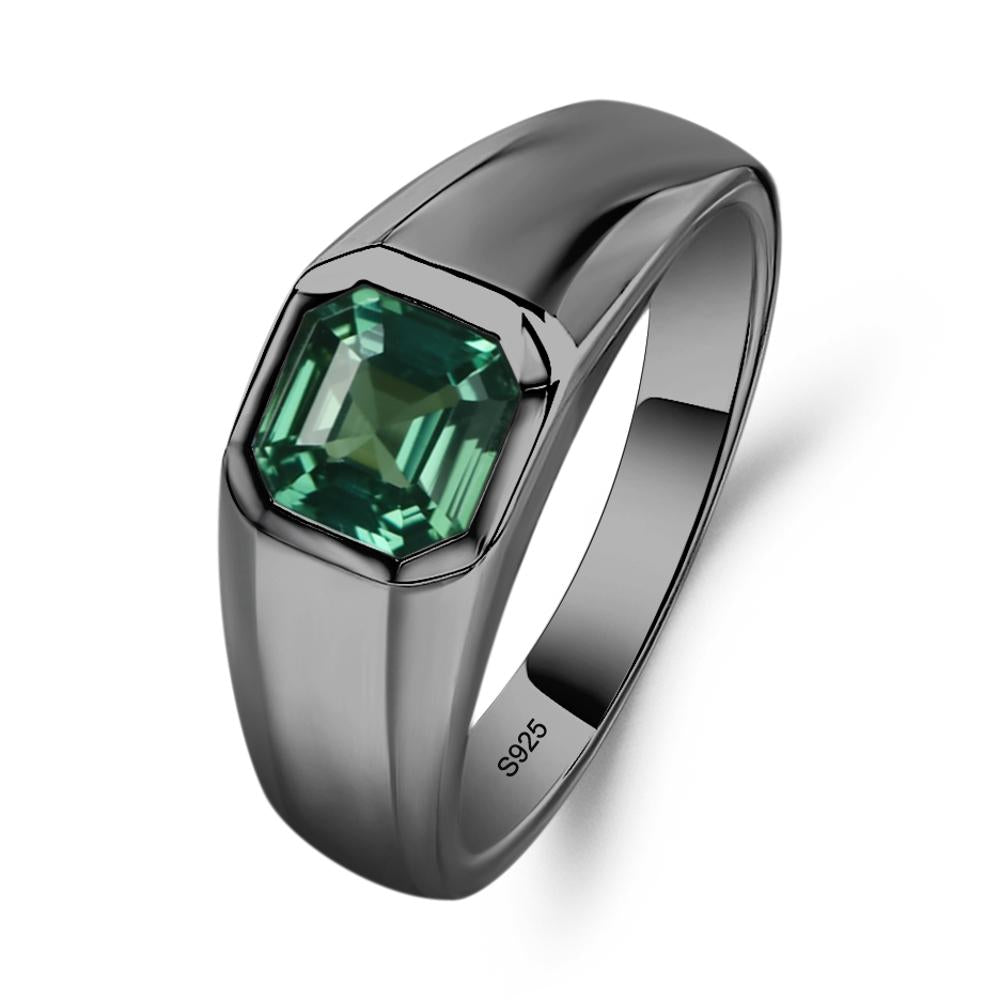 Wide Band Asscher Cut Lab Grown Green Sapphire Ring - LUO Jewelry #metal_black finish sterling silver