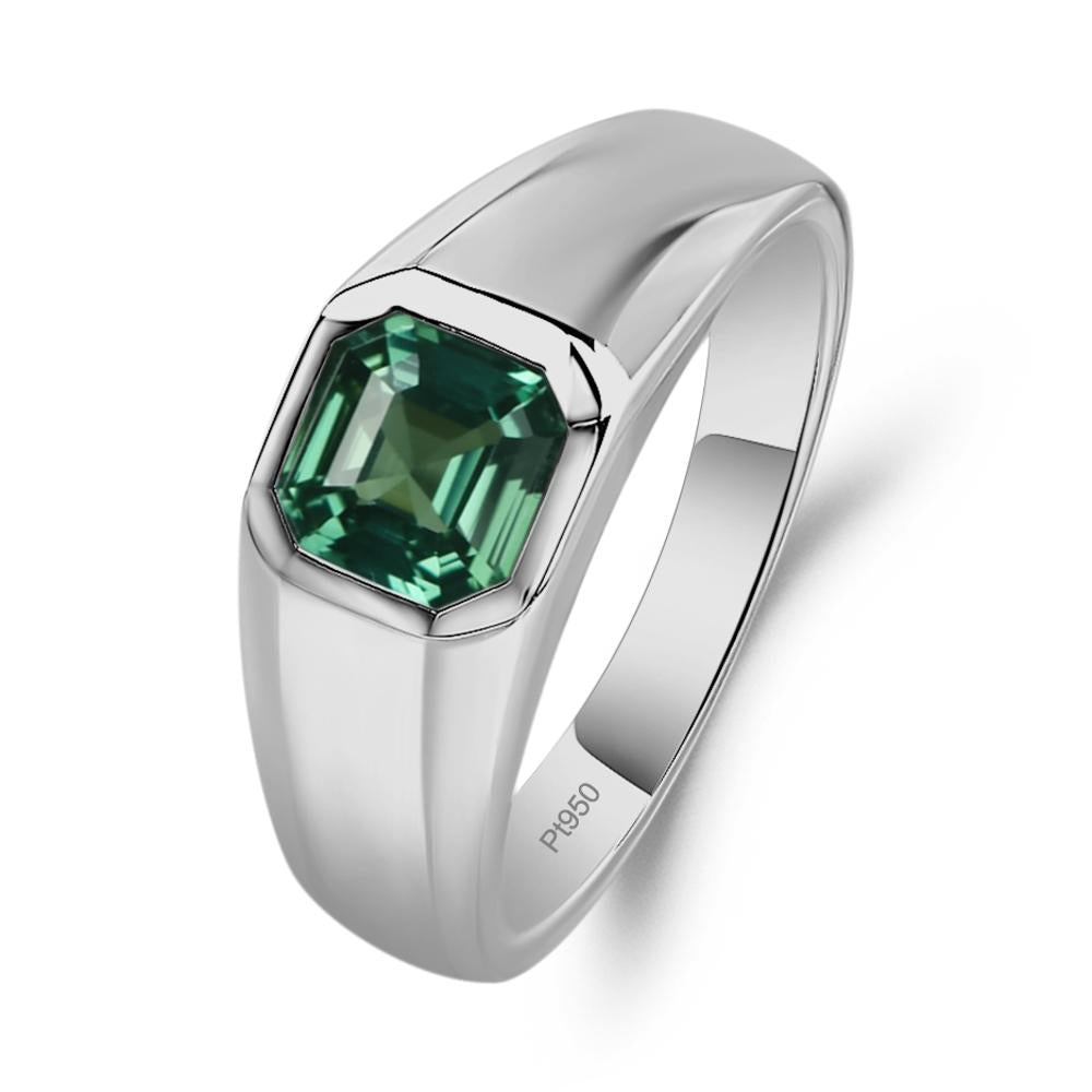 Wide Band Asscher Cut Lab Grown Green Sapphire Ring - LUO Jewelry #metal_platinum