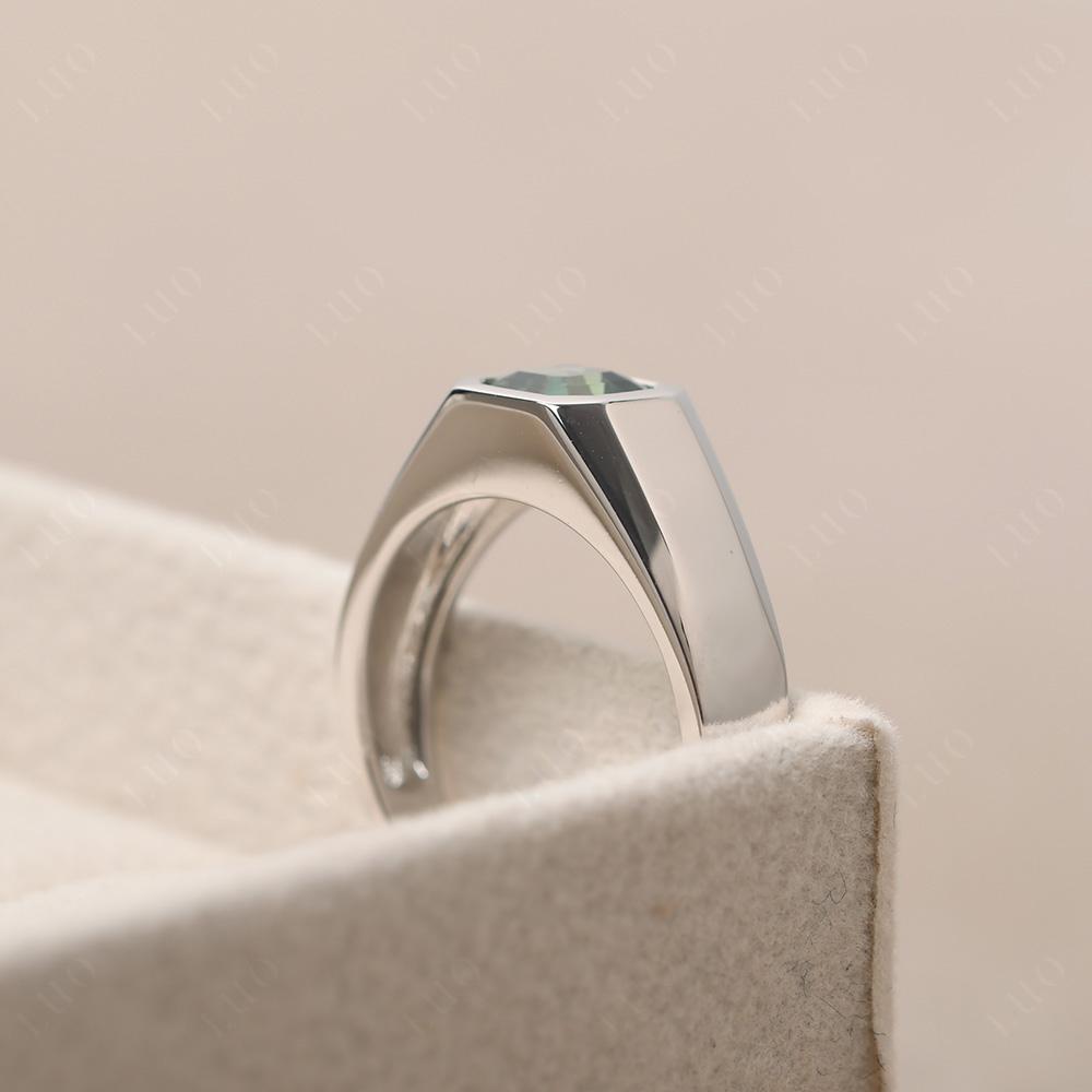 Wide Band Asscher Cut Lab Grown Green Sapphire Ring - LUO Jewelry