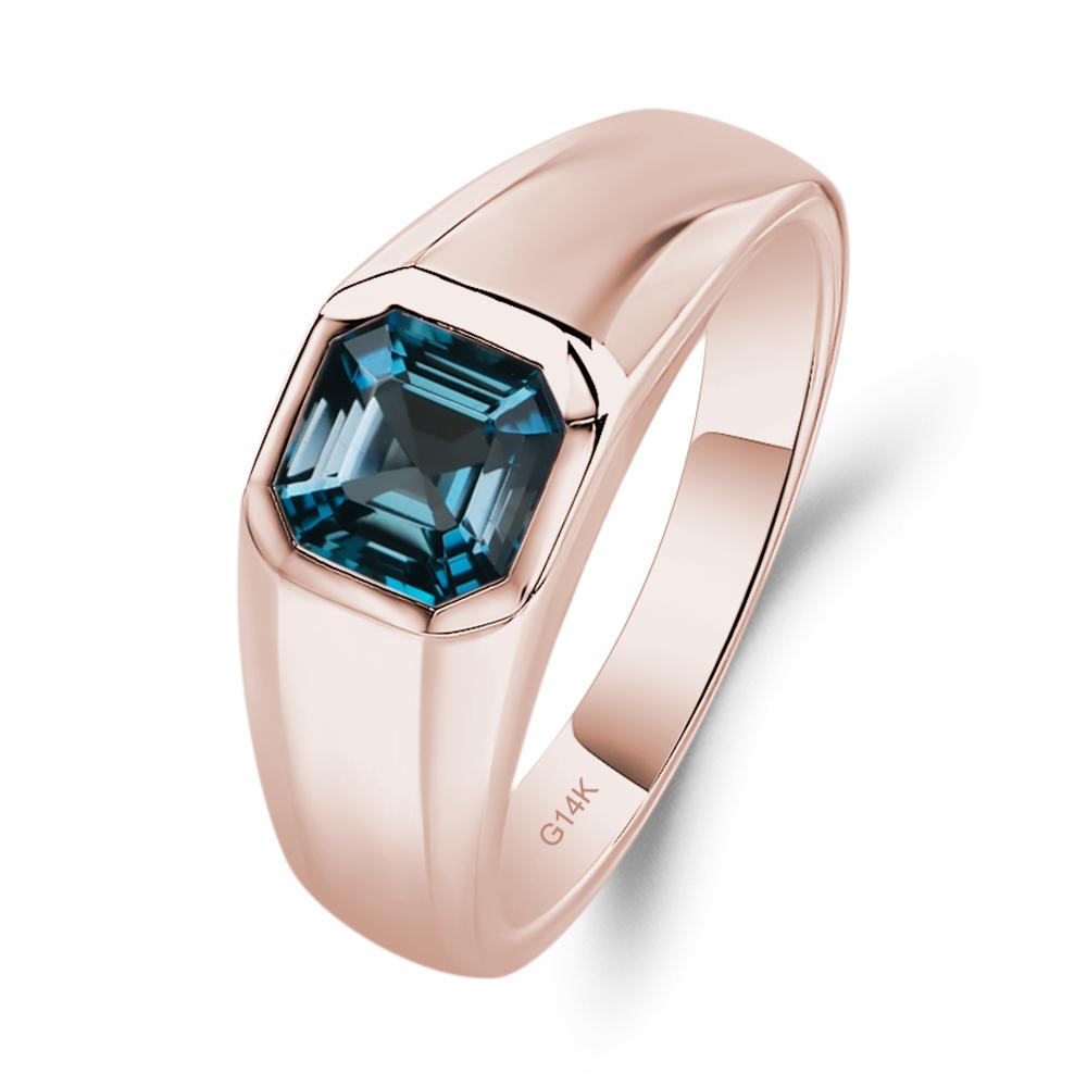 Wide Band Asscher Cut London Blue Topaz Ring - LUO Jewelry #metal_14k rose gold