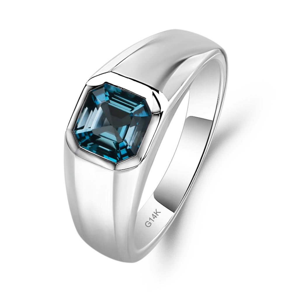 Wide Band Asscher Cut London Blue Topaz Ring - LUO Jewelry #metal_14k white gold