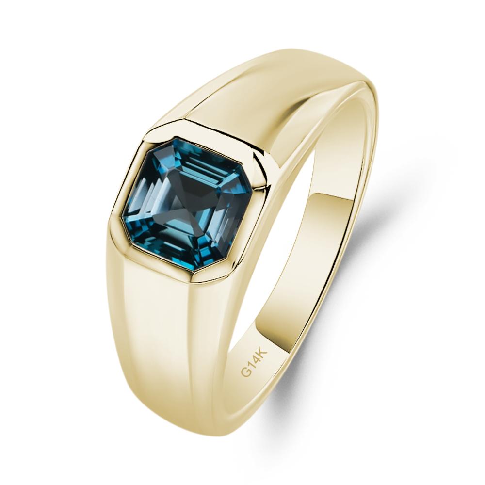 Wide Band Asscher Cut London Blue Topaz Ring - LUO Jewelry #metal_14k yellow gold