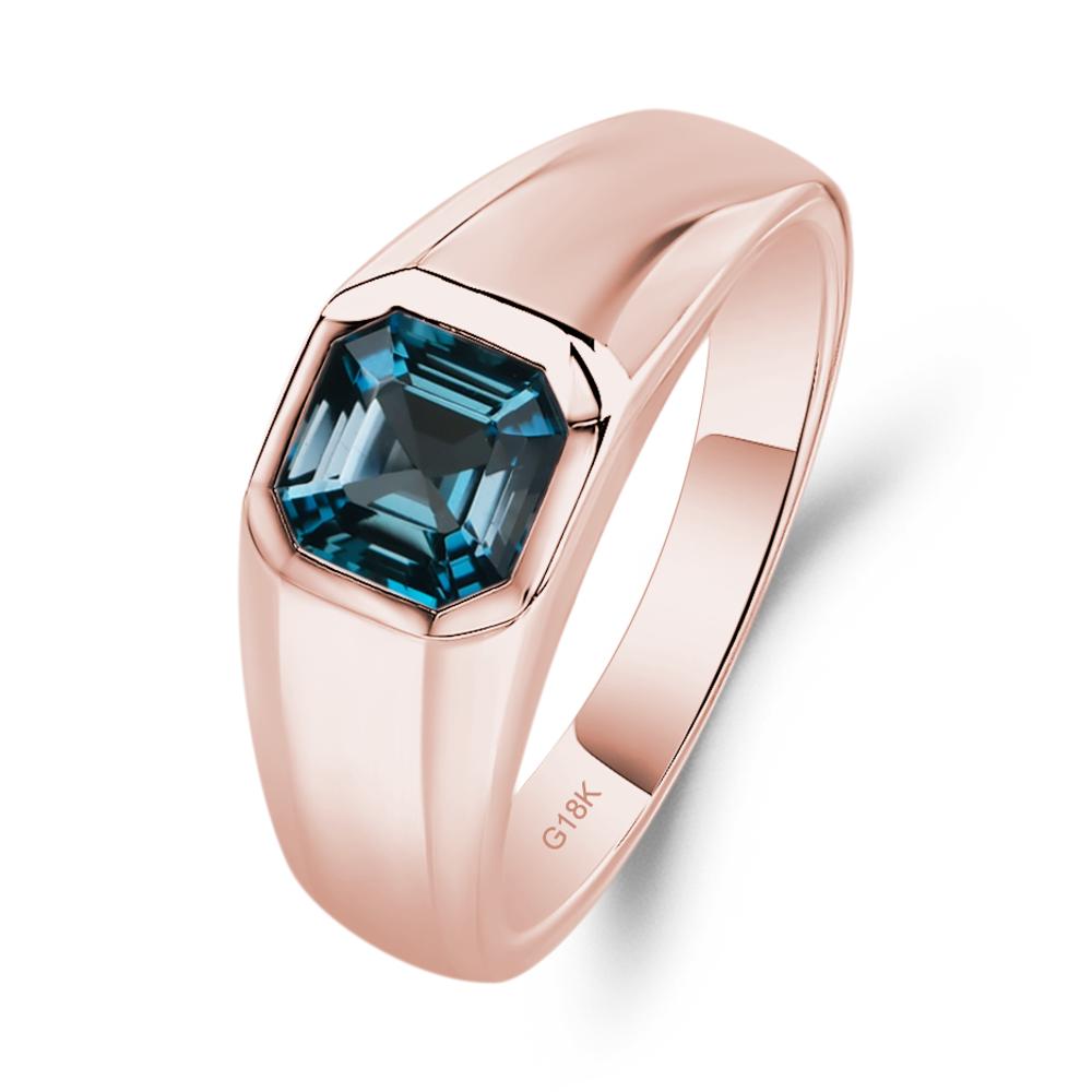 Wide Band Asscher Cut London Blue Topaz Ring - LUO Jewelry #metal_18k rose gold