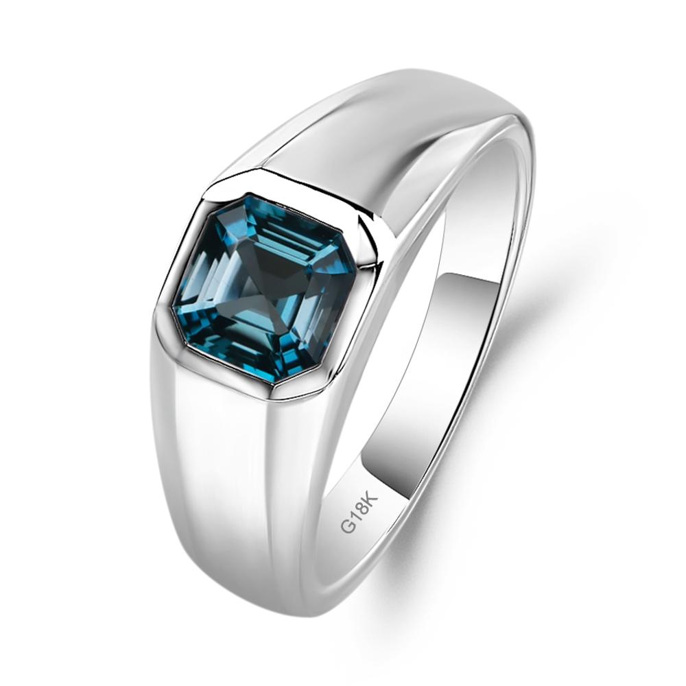 Wide Band Asscher Cut London Blue Topaz Ring - LUO Jewelry #metal_18k white gold