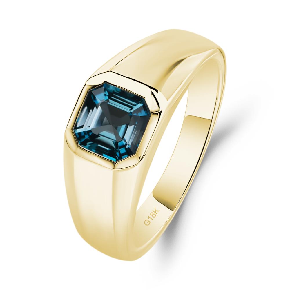 Wide Band Asscher Cut London Blue Topaz Ring - LUO Jewelry #metal_18k yellow gold