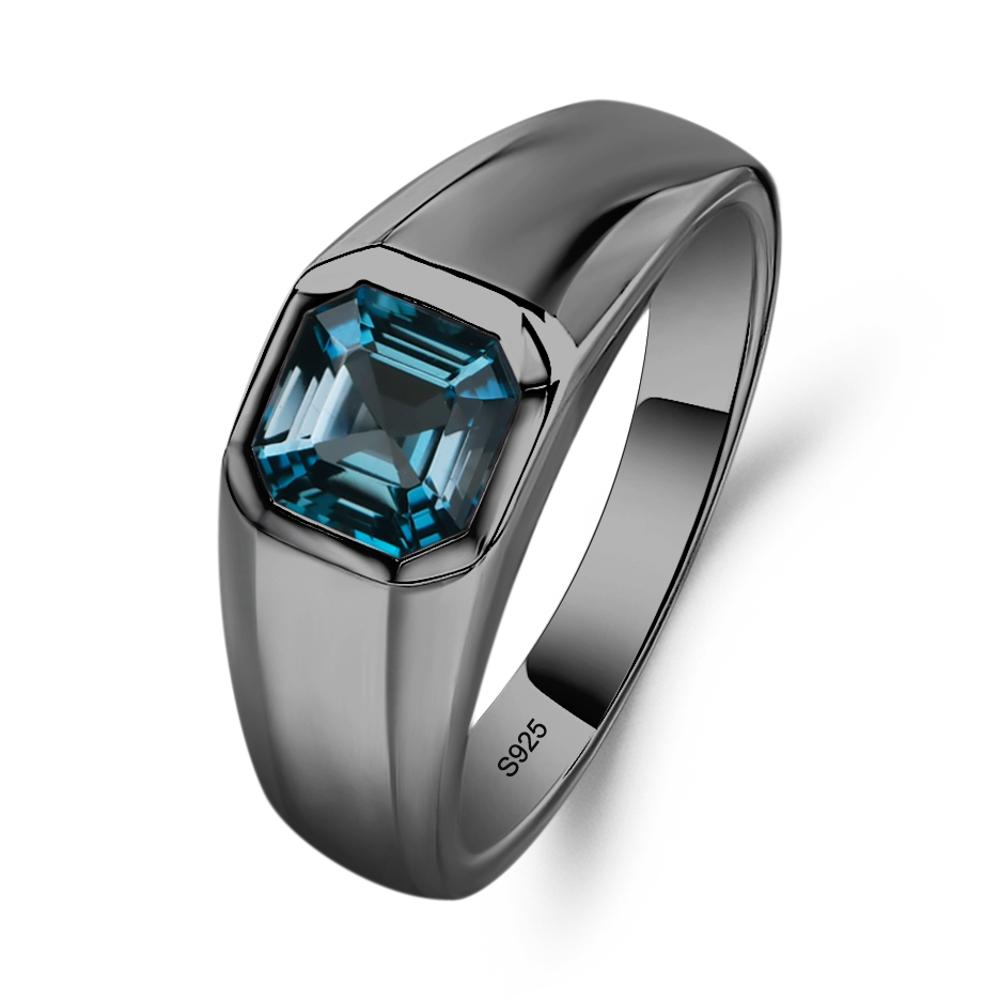 Asscher Cut Mens London Blue Topaz Ring - LUO Jewelry #metal_black finish sterling silver