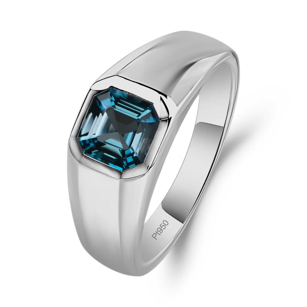 Wide Band Asscher Cut London Blue Topaz Ring - LUO Jewelry #metal_platinum