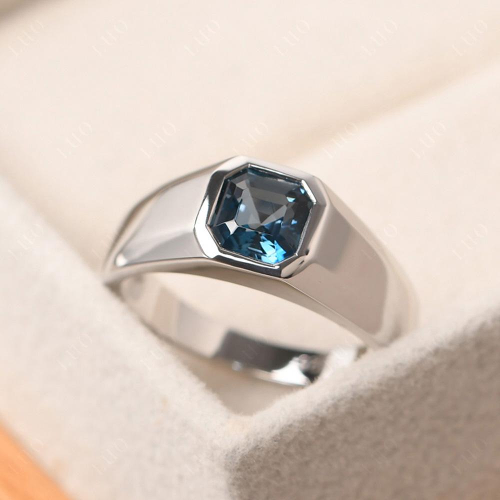 Wide Band Asscher Cut London Blue Topaz Ring - LUO Jewelry