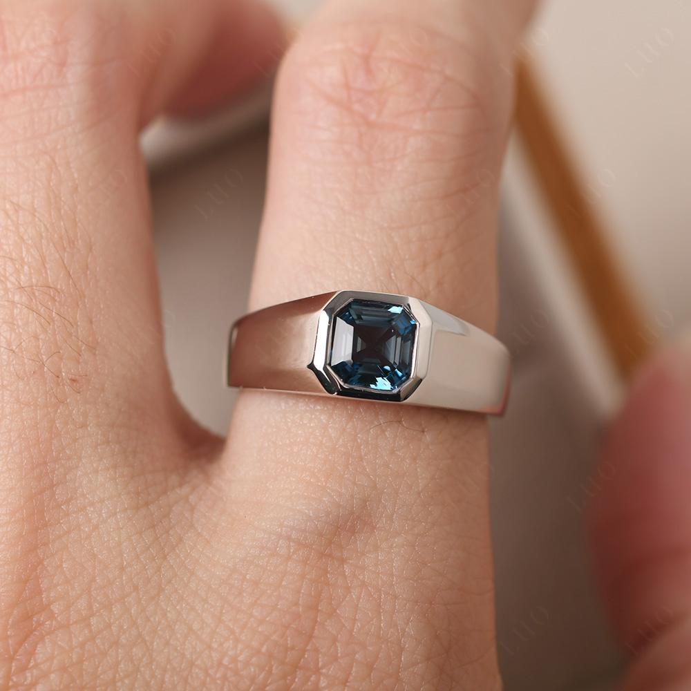 Wide Band Asscher Cut London Blue Topaz Ring - LUO Jewelry