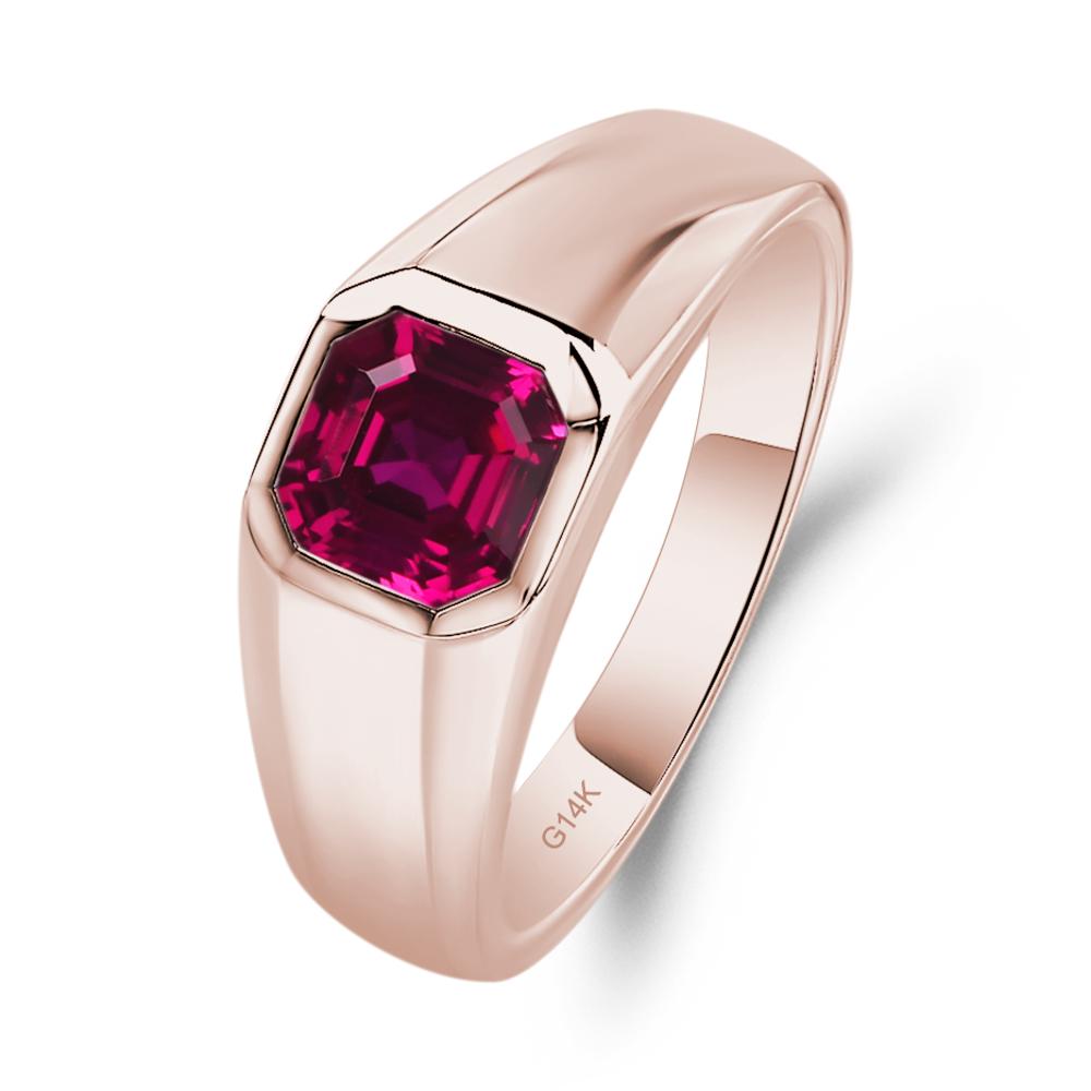 Asscher Cut Mens Lab Ruby Ring - LUO Jewelry #metal_14k rose gold