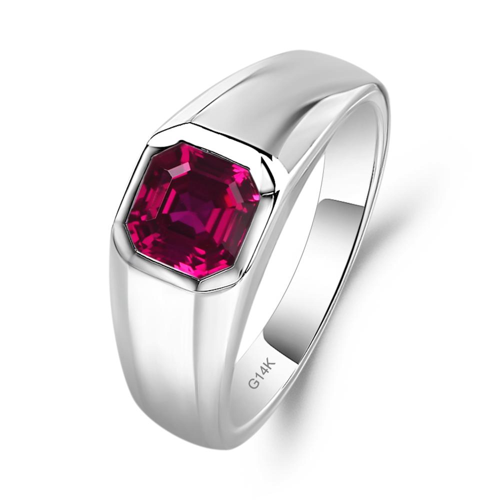 Asscher Cut Mens Lab Ruby Ring - LUO Jewelry #metal_14k white gold