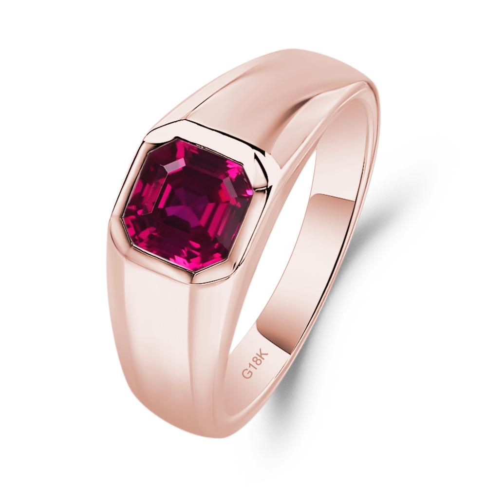 Asscher Cut Mens Lab Ruby Ring - LUO Jewelry #metal_18k rose gold