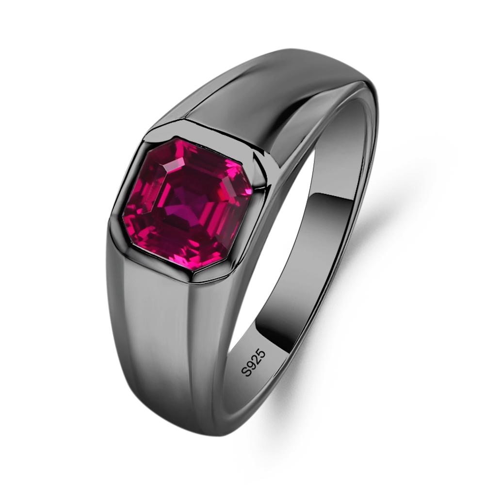 Asscher Cut Mens Lab Ruby Ring - LUO Jewelry #metal_black finish sterling silver