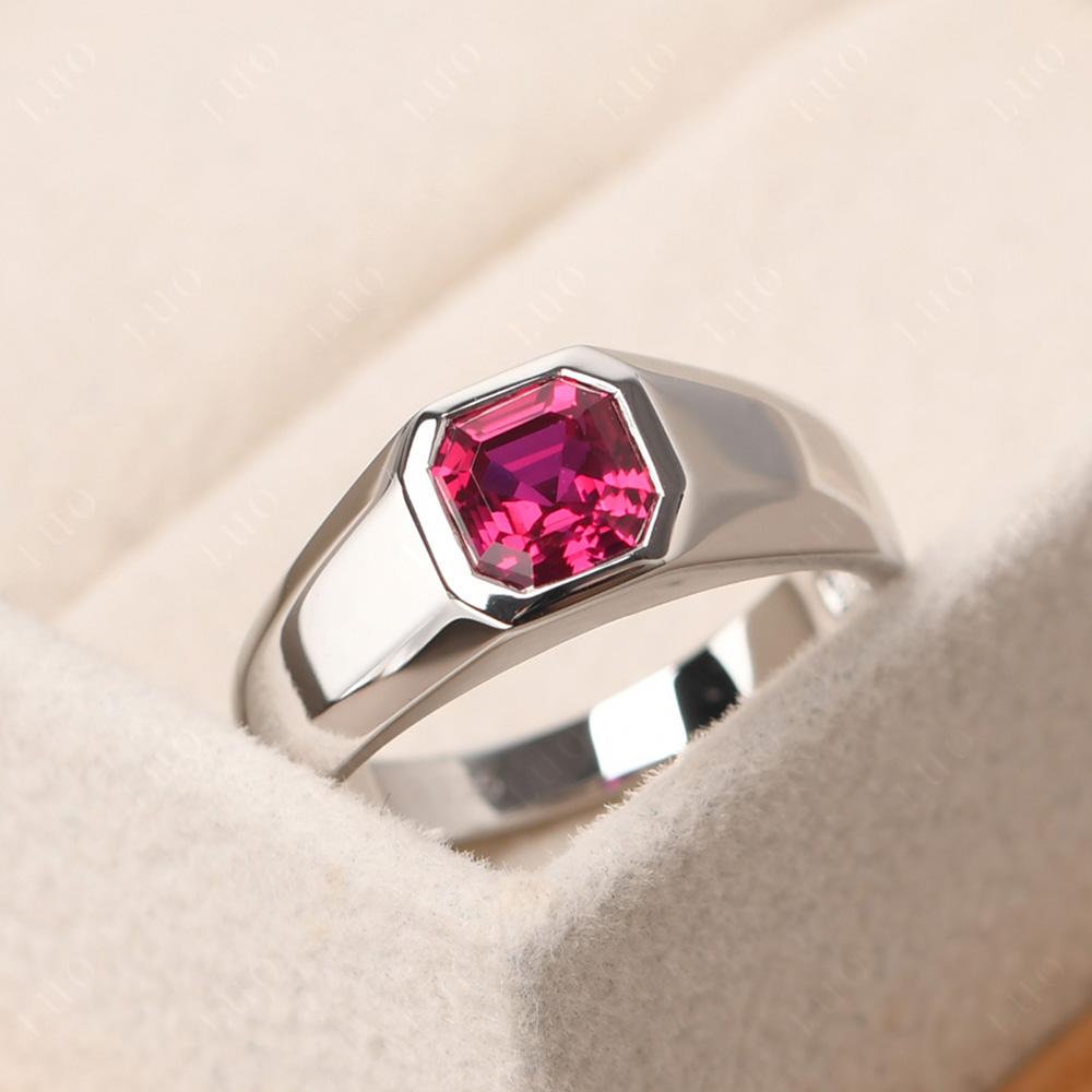 Wide Band Asscher Cut Ruby Ring - LUO Jewelry