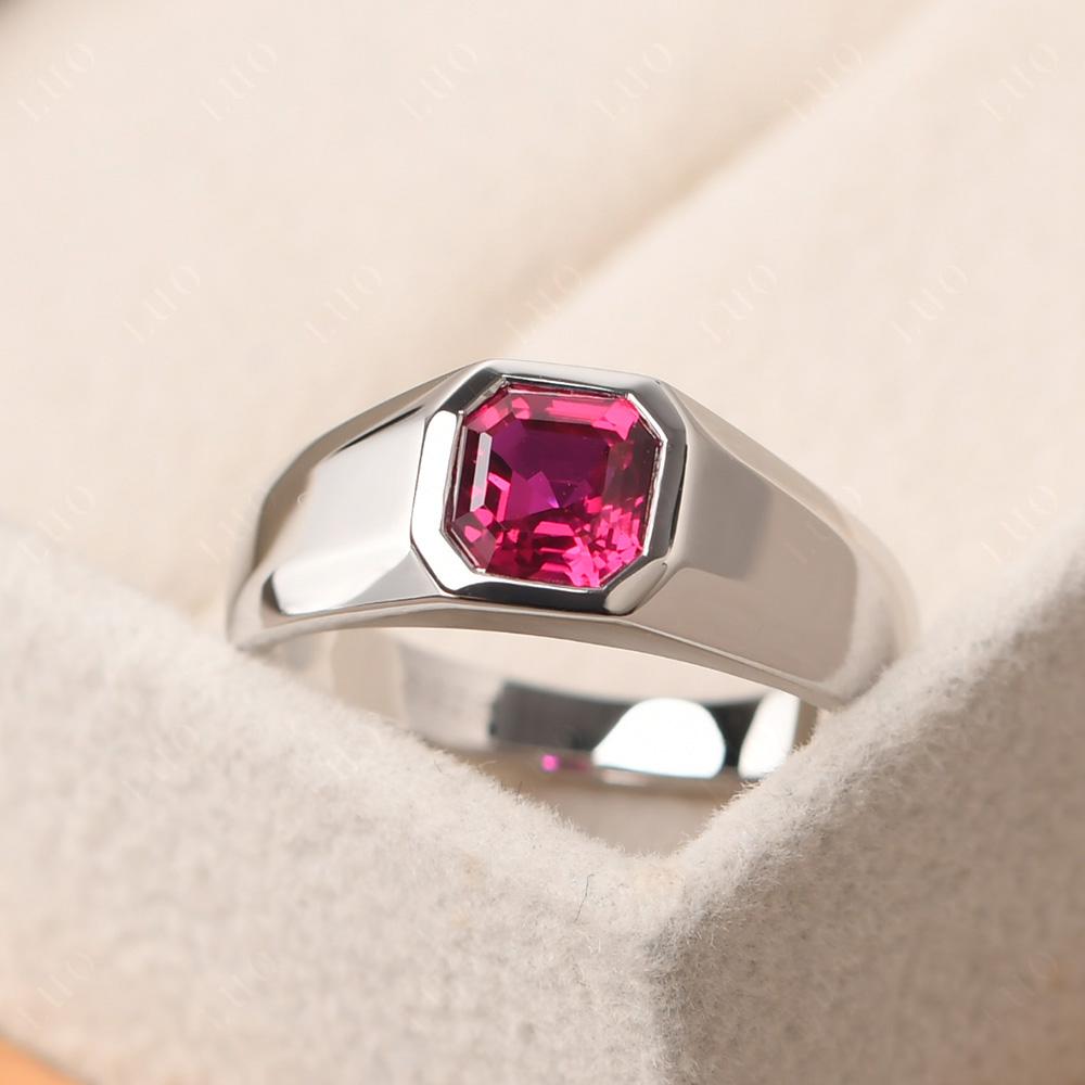 Wide Band Asscher Cut Ruby Ring - LUO Jewelry