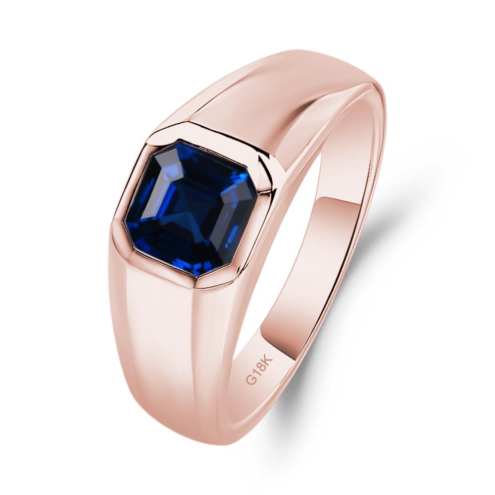 Asscher Cut Mens Lab Sapphire Ring - LUO Jewelry #metal_18k rose gold