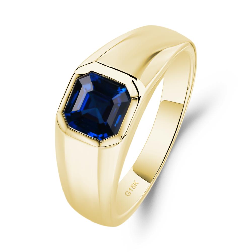 Asscher Cut Mens Lab Sapphire Ring - LUO Jewelry #metal_18k yellow gold