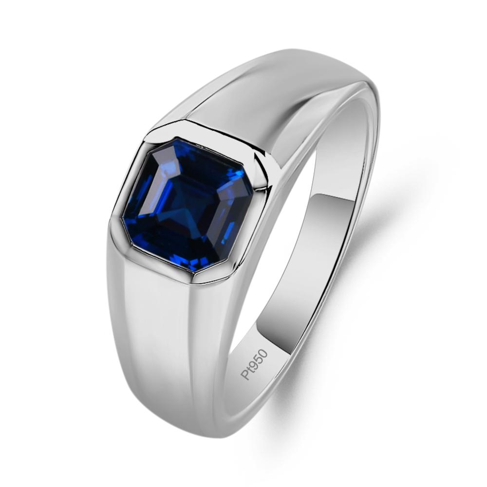 Asscher Cut Mens Lab Sapphire Ring - LUO Jewelry #metal_platinum
