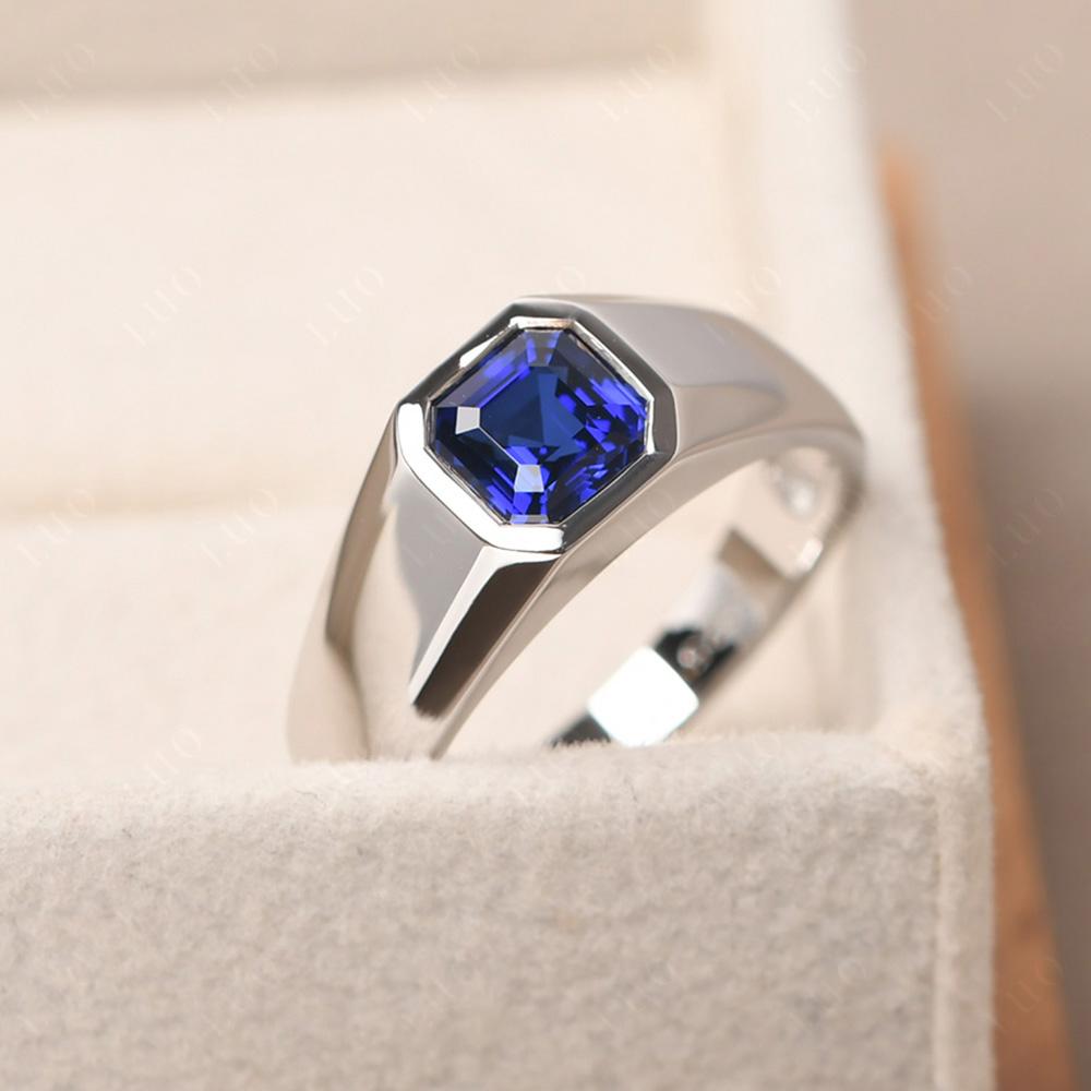 Wide Band Asscher Cut Sapphire Ring - LUO Jewelry