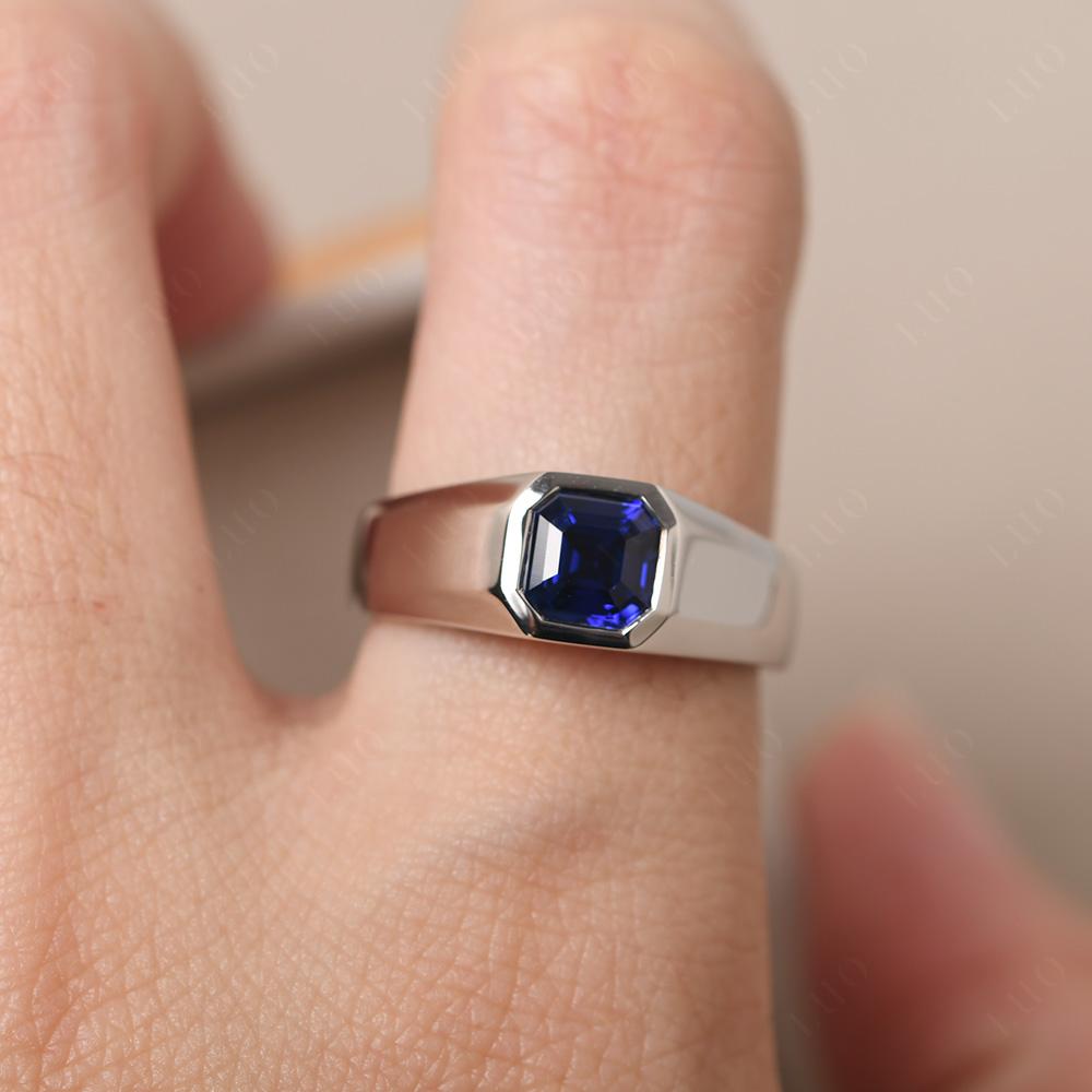 Wide Band Asscher Cut Sapphire Ring - LUO Jewelry