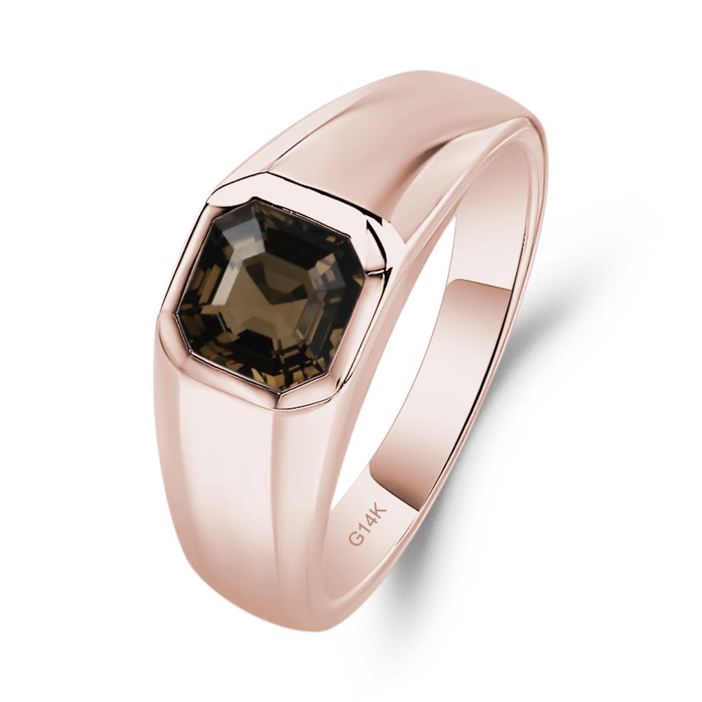 Wide Band Asscher Cut Smoky Quartz Ring - LUO Jewelry #metal_14k rose gold