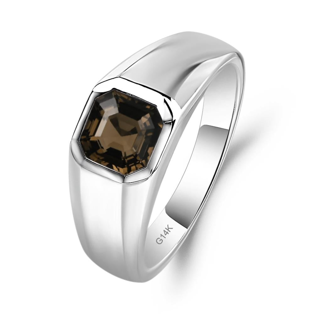 Wide Band Asscher Cut Smoky Quartz Ring - LUO Jewelry #metal_14k white gold