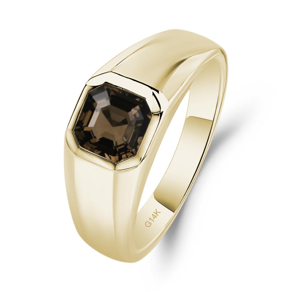 Wide Band Asscher Cut Smoky Quartz Ring - LUO Jewelry #metal_14k yellow gold