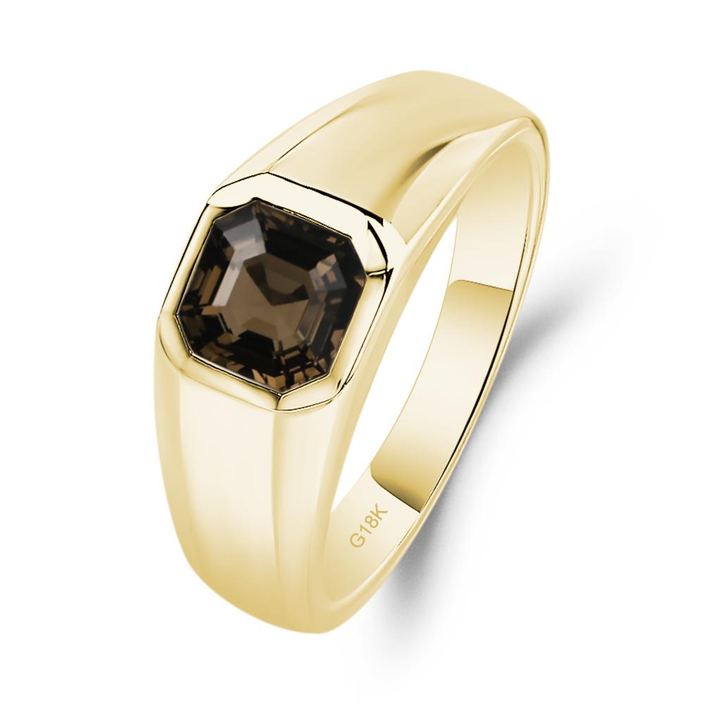 Wide Band Asscher Cut Smoky Quartz Ring - LUO Jewelry #metal_18k yellow gold