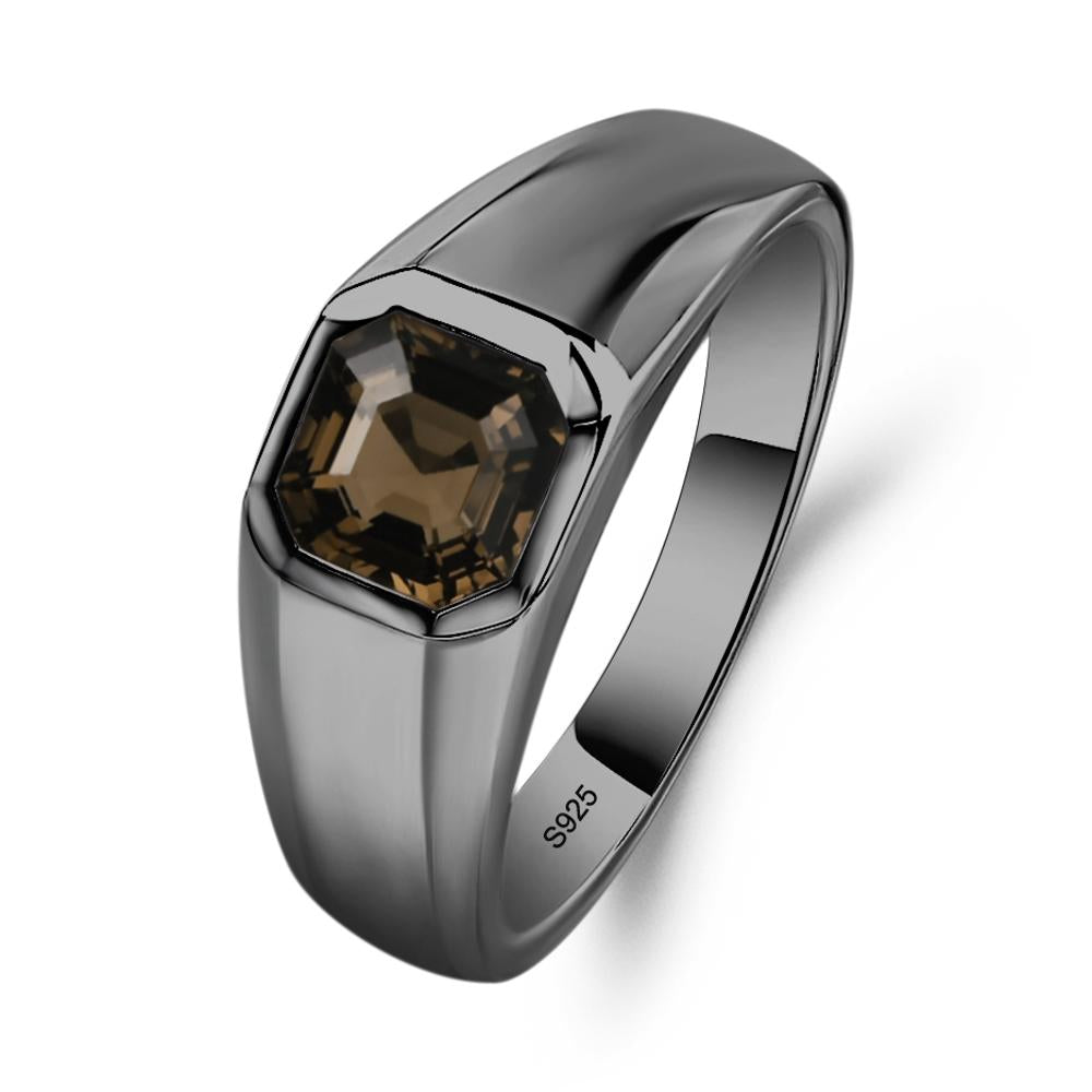 Wide Band Asscher Cut Smoky Quartz Ring - LUO Jewelry #metal_black finish sterling silver