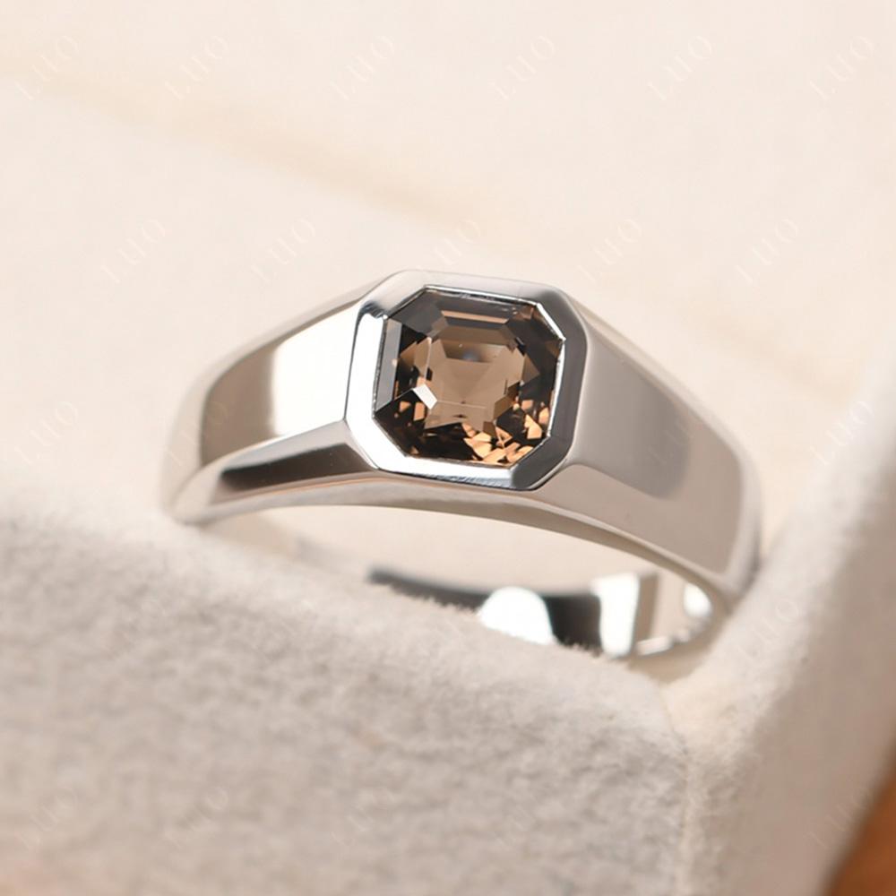 Wide Band Asscher Cut Smoky Quartz Ring - LUO Jewelry