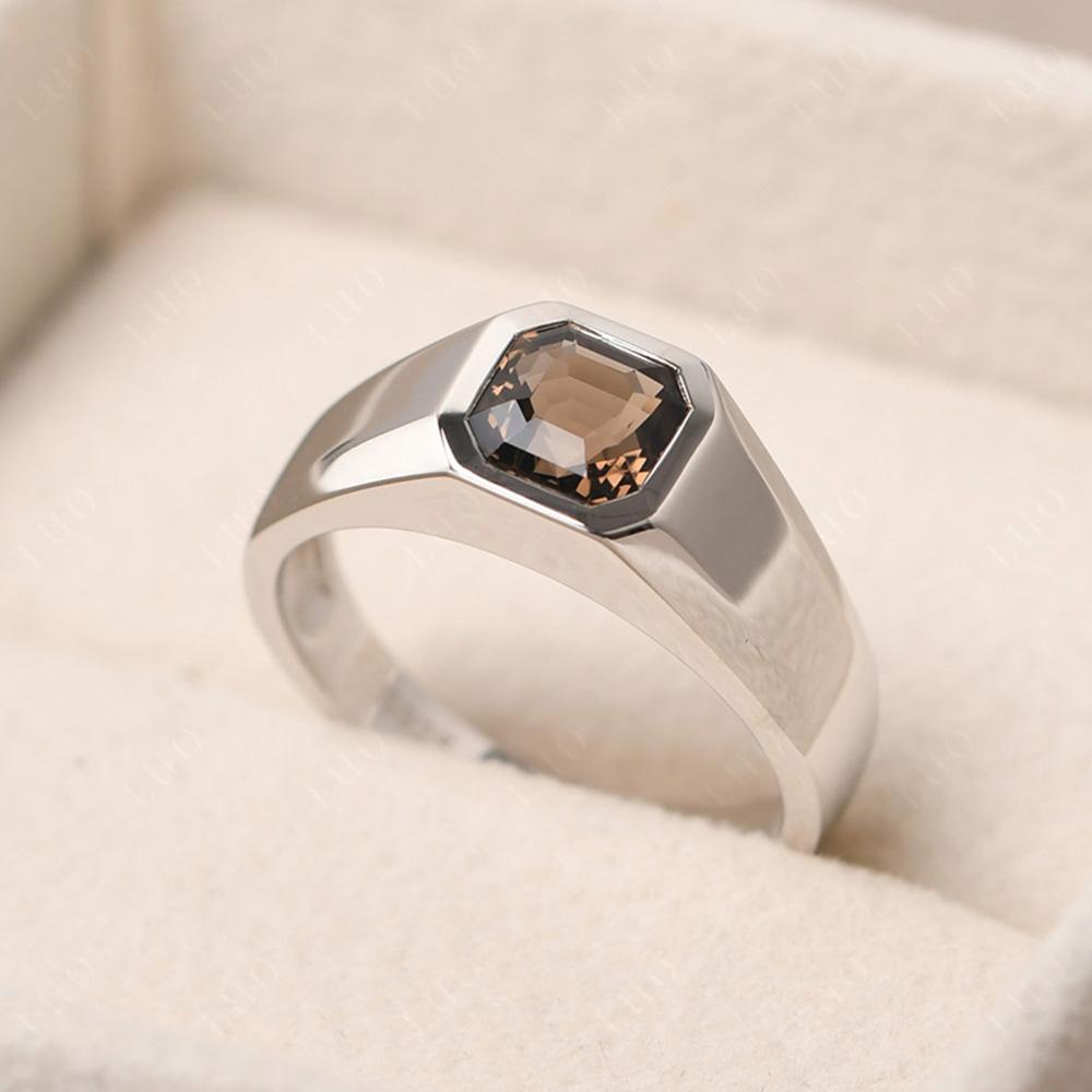 Wide Band Asscher Cut Smoky Quartz Ring - LUO Jewelry