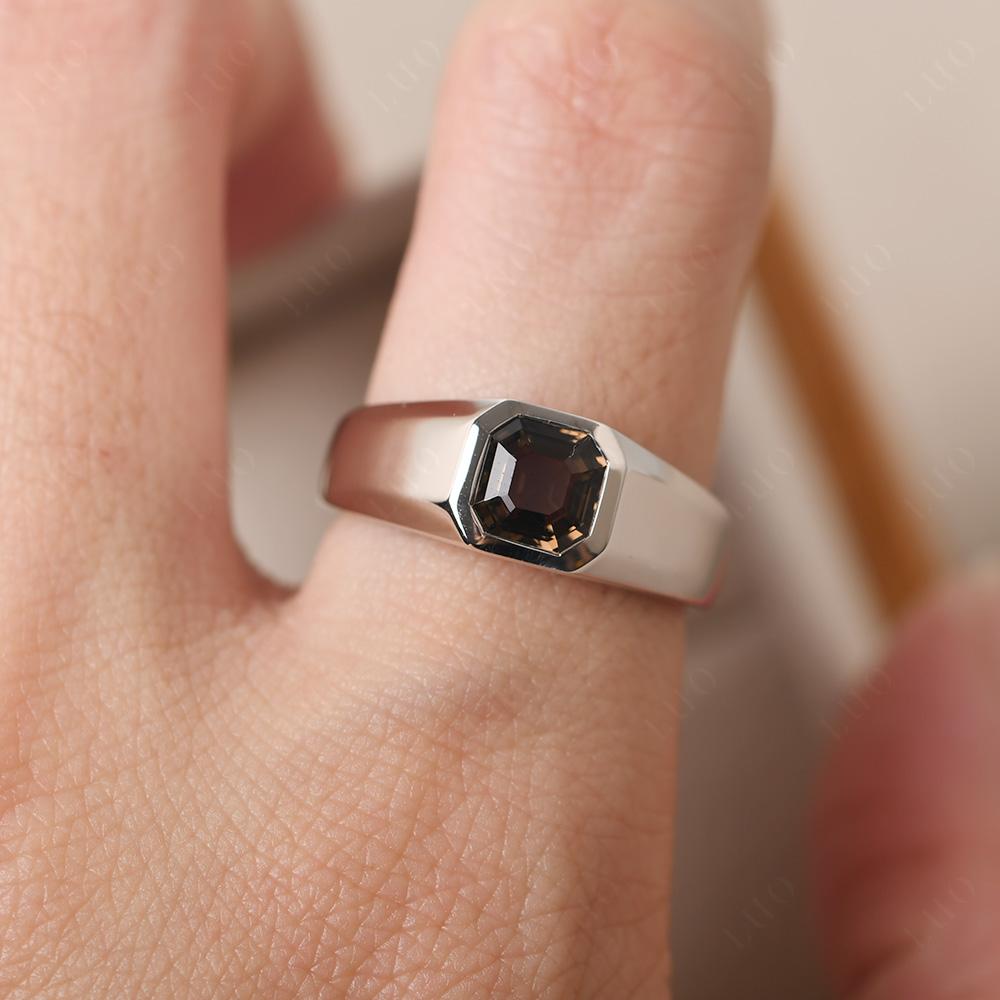 Wide Band Asscher Cut Smoky Quartz Ring - LUO Jewelry