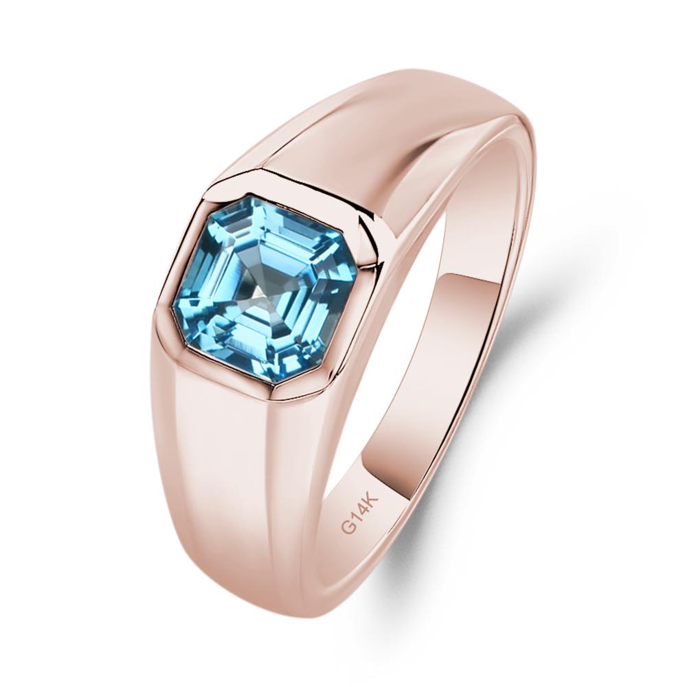 Wide Band Asscher Cut Swiss Blue Topaz Ring - LUO Jewelry #metal_14k rose gold