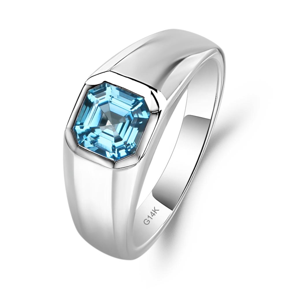 Wide Band Asscher Cut Swiss Blue Topaz Ring - LUO Jewelry #metal_14k white gold
