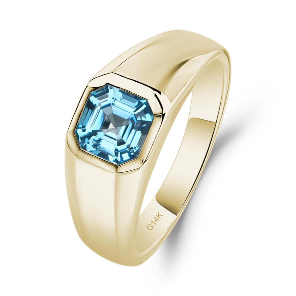Wide Band Asscher Cut Swiss Blue Topaz Ring - LUO Jewelry #metal_14k yellow gold