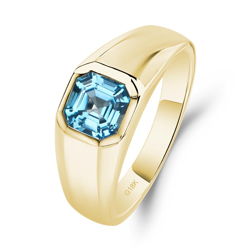 Wide Band Asscher Cut Swiss Blue Topaz Ring - LUO Jewelry #metal_18k yellow gold