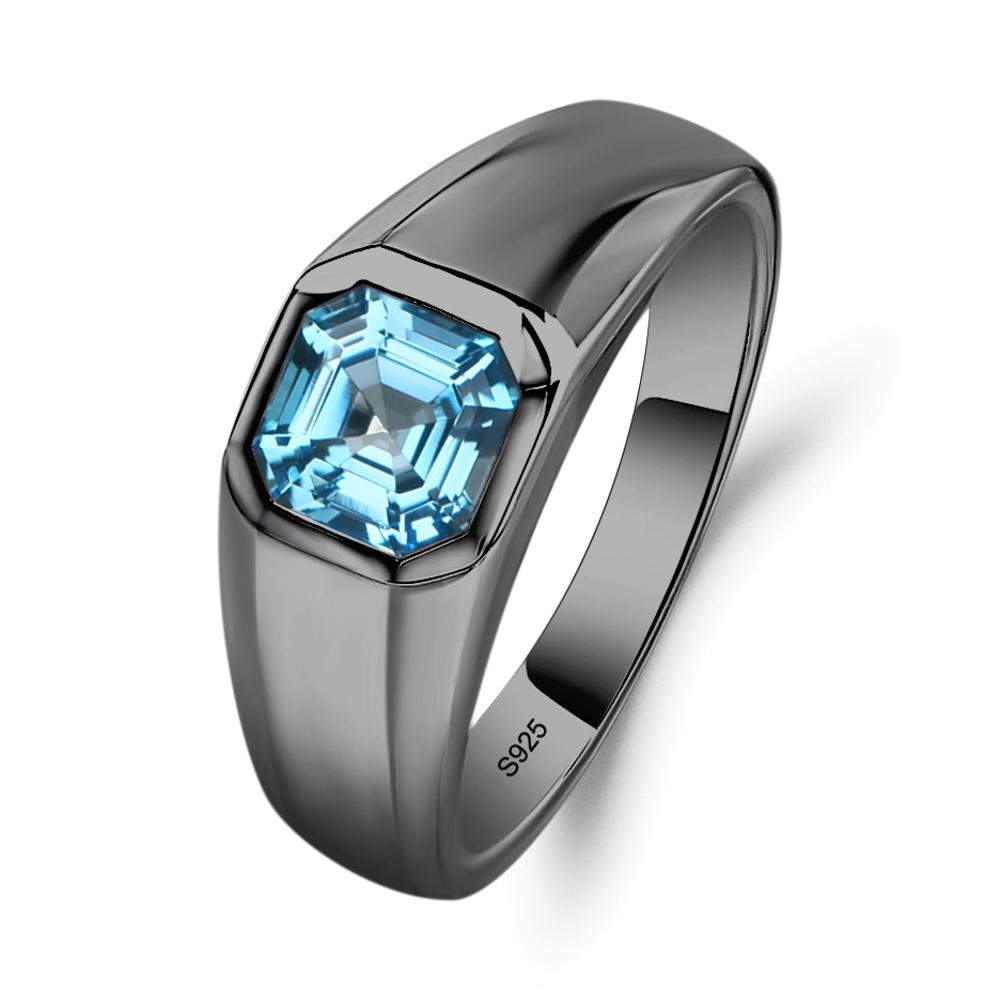 Asscher Cut Mens Swiss Blue Topaz Ring - LUO Jewelry #metal_black finish sterling silver