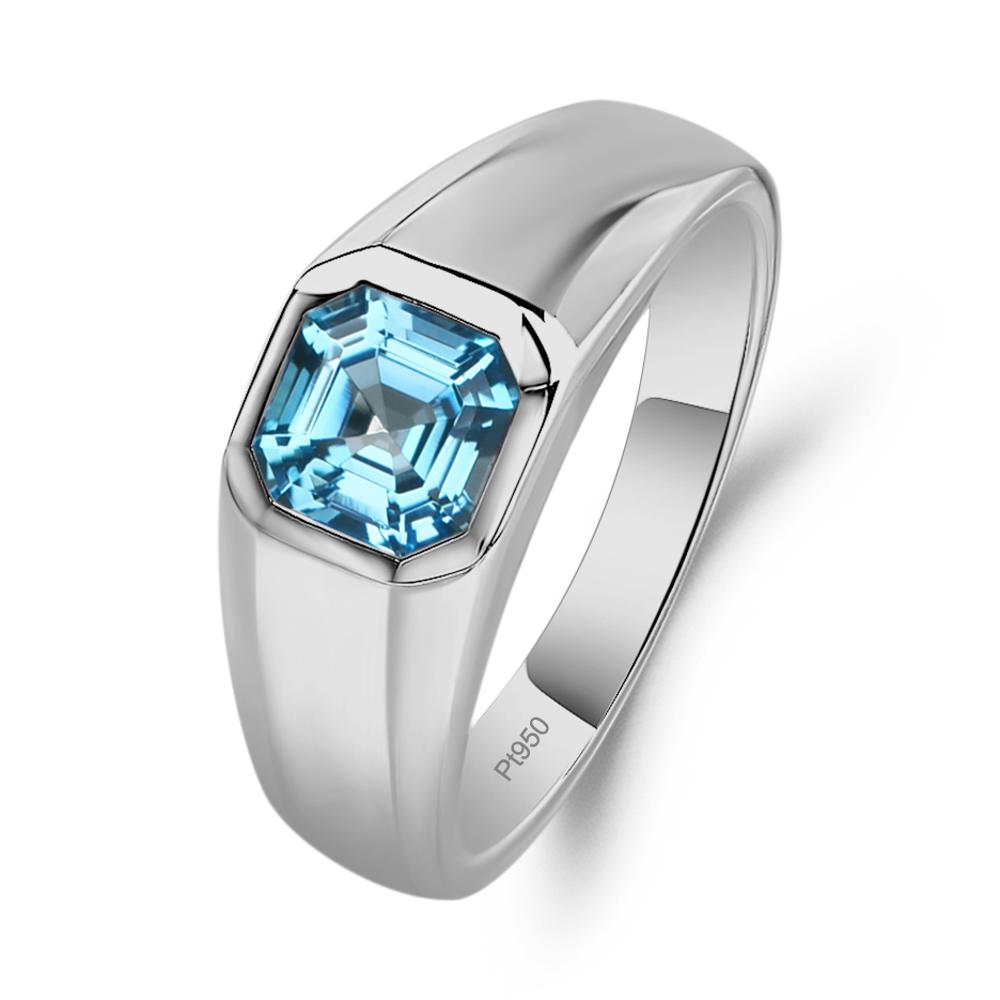 Asscher Cut Mens Swiss Blue Topaz Ring - LUO Jewelry #metal_platinum